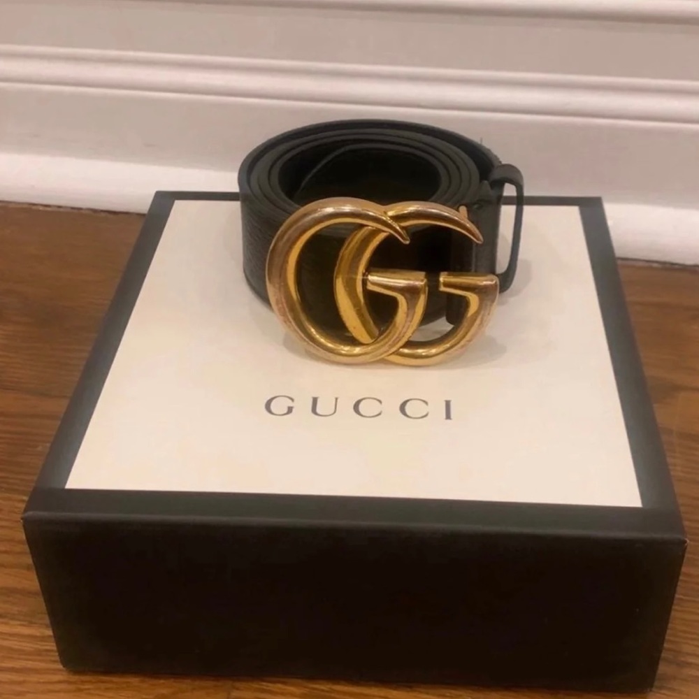 Authentic✨GUCCI GG✨Black Leather Belt